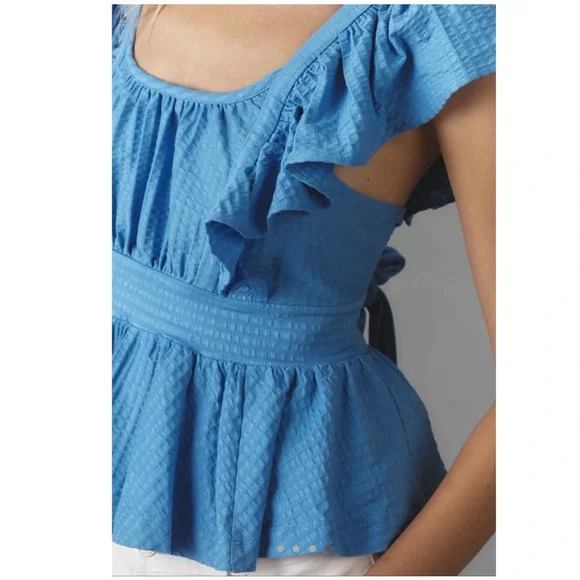 ANTHROPOLOGIE Maeve Boho Ruffled Peplum Open-Back Cottage Top XL - Picture 4 of 6